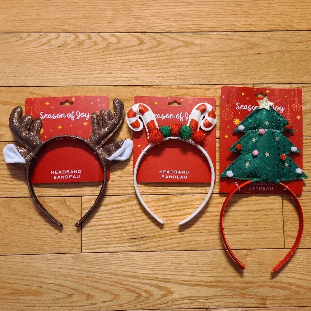 Season of Joy Headband Bundle, Reindeer, Candy Canes, and Christmas Tree